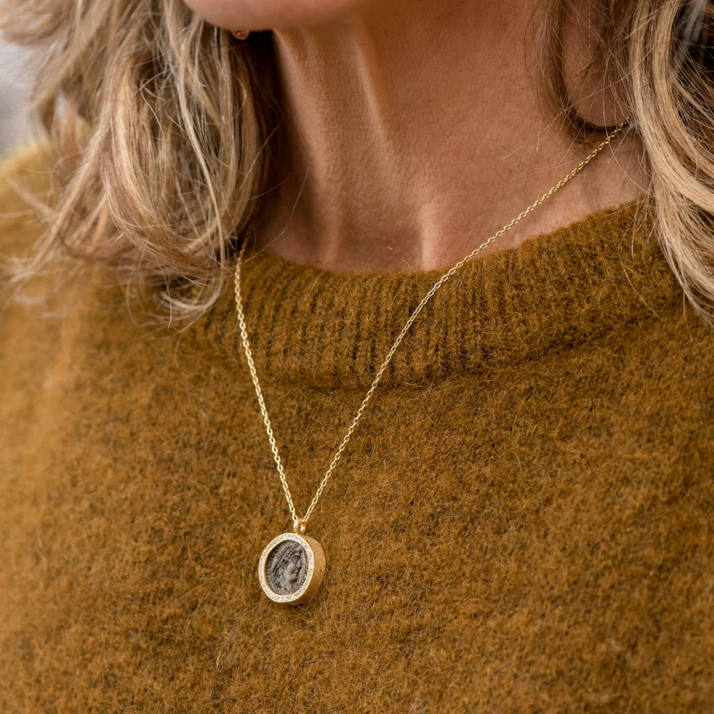 Diamonds Roman Coin necklace